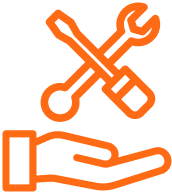 icona-supporto-progettazione@2x Icona stilizzata di mano che regge due utensili incrociati, simbolo di assistenza tecnica
