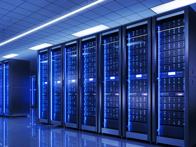 File di rack server in un data center moderno